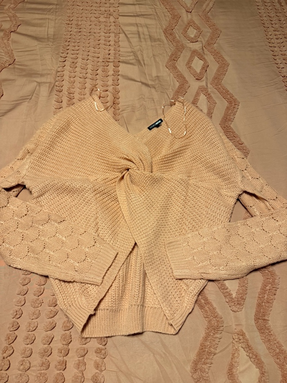 Fashion Nova light pink Twist-Front V-Neck Sweater